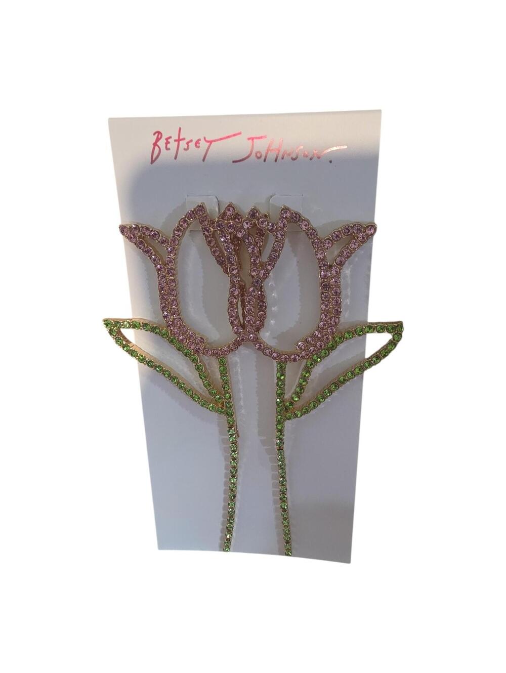 Betsey Johnson Pink and Green Rhinestone Flower Earrings
